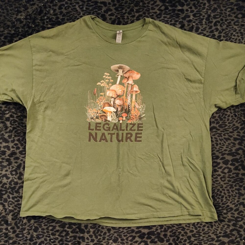Legalize Nature T shirt With Vintage Mushroom Design Short Sleeve Tee Sz 4XL